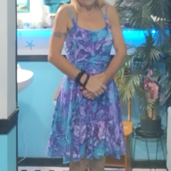 Turquoise/purple sleeveless dress - Picture 2 of 12